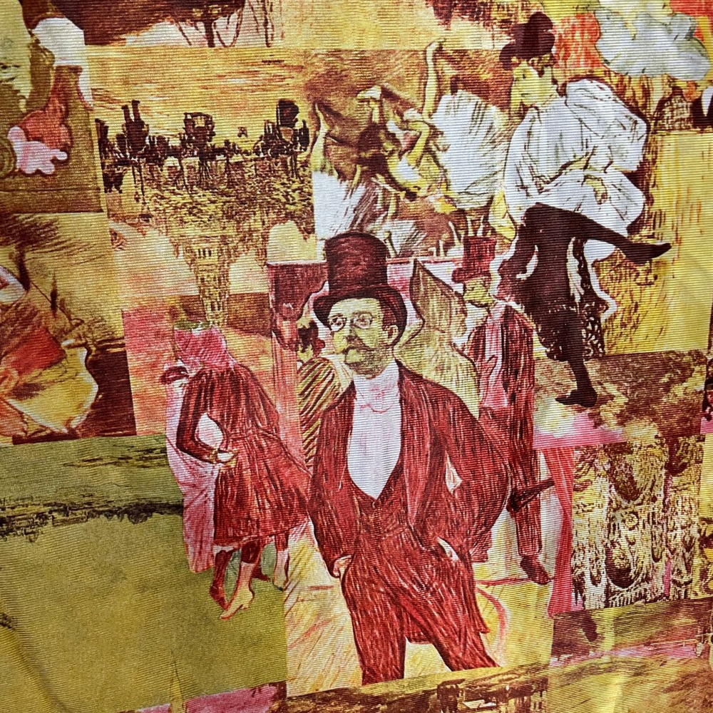 Vintage Fabric Art Toulouse-Lautrec Square Remnant Post-Impressionist Collage